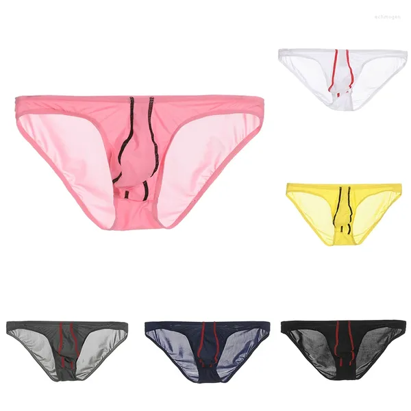 Sous-fonds Sexy Mid Rise Briefs Pinis Sheat Cover Bikini sous-vêtements respirant Voir à travers le sac Boxer sec rapide