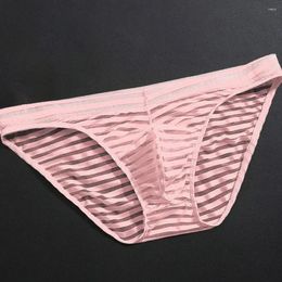 Sous-vêtements hommes sexy transparent glace soie hommes sous-vêtements slips maille pure pochette extensible rayé culotte transparente mince tongs lingerie