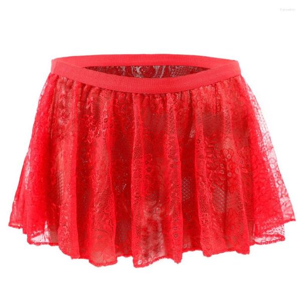 Calzoncillos Hombres Sexy Sissy Ropa interior Cintura baja Encaje Grande Falda de esquina plana Boxer 1127