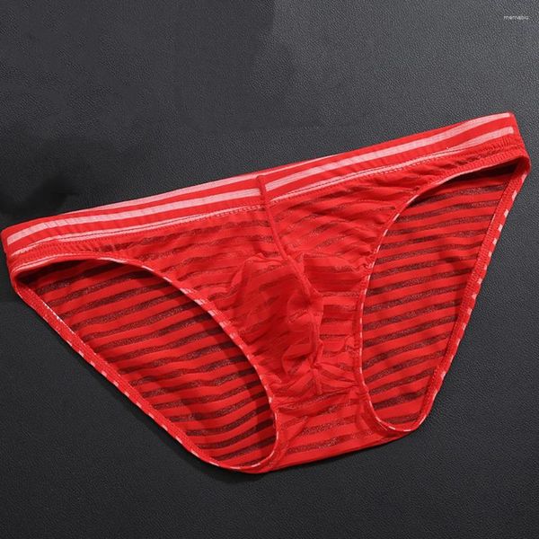 Calzoncillos para hombre, calzoncillos Boxer sexis finos, transpirables, de talle bajo, transparentes, a rayas, ropa interior, bragas de nailon, pantalones cortos para hombre