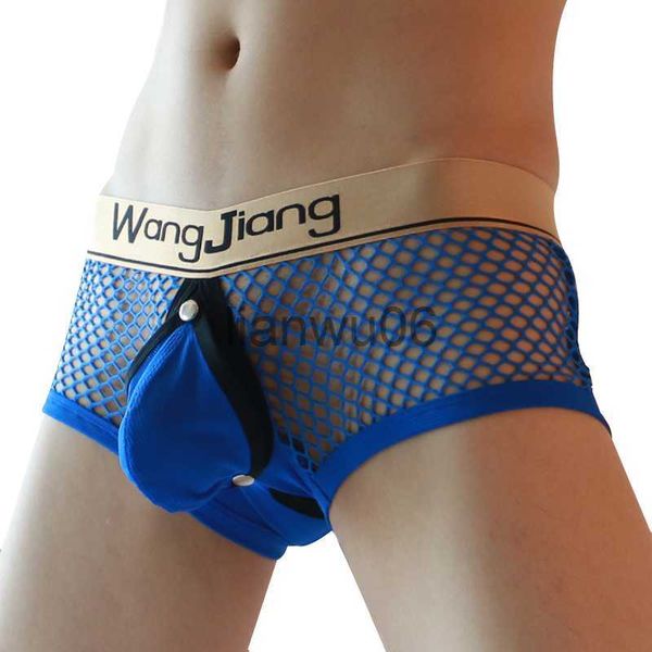 Calzoncillos Ropa interior sexy para hombres Bragas Botón Bolsa abierta Boxers Hombre Lencería sexy Gay Calzoncillos de malla transpirable J230713