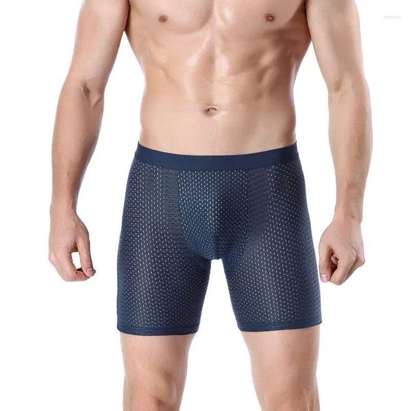 Boxer de sport pour hommes, sous-vêtements anti-usure, jambes allongées, maille de soie glacée, sous-vêtements respirants longs