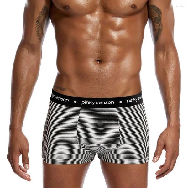 Sous-pantalons Boxer à rayures pour hommes Sous-vêtements Lycra Coton Taille basse Grande poche U Convex Pantalon d'angle plat Quatre