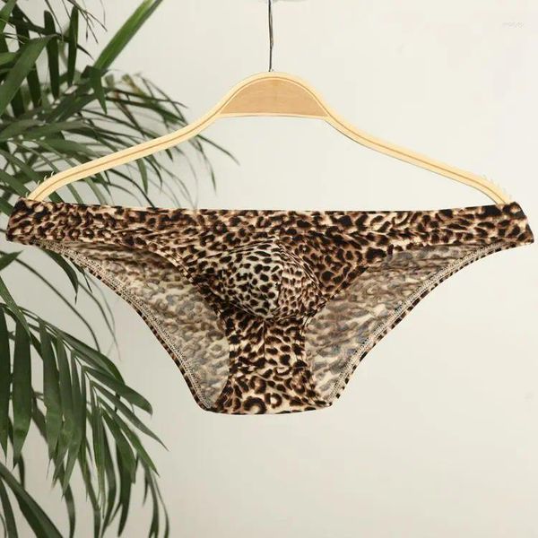 Calzoncillos Triángulo para hombre Estampado de leopardo Hombre Bulge Bolsa G-string Cintura baja Calzoncillos transpirables