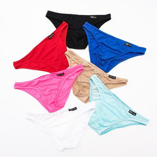 Slips Hommes U Convex Pouch Briefs pour jeune garçon Ice Silk Lingerie Sexy Gays Sous-vêtements amusants Jeunes culottes confortables Trunks de couleur unie