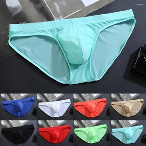 Slip hommes U poche convexe sous-vêtements slips sans couture Sexy taille moyenne-basse culotte glace soie Transparent 2023