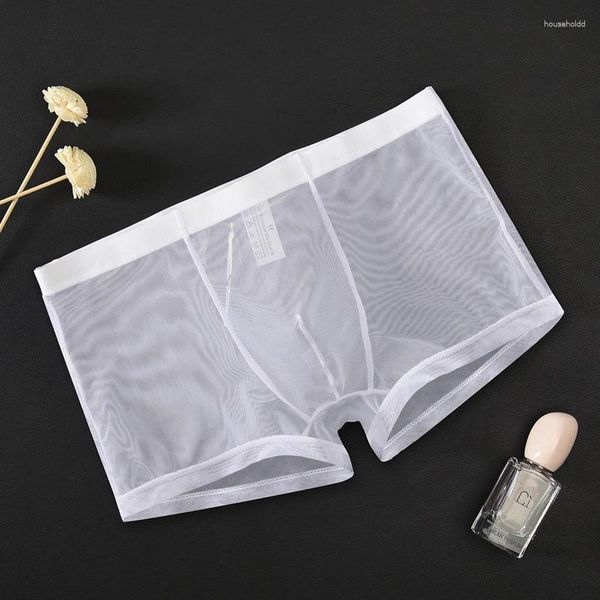 Calzoncillos para hombre, ropa interior transparente ultrafina, calzoncillos sexis sin costuras para hombre, Boxershorts de malla de tiro medio, Boxer Shorts