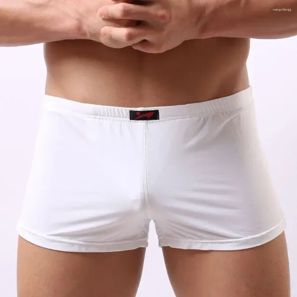 Calzoncillos Ropa interior para hombres Boxer Shorts Sexy Thin Low Rise Bolsa incorporada Ice Cool Seda Arro Pantalones Esquina plana Cuatro