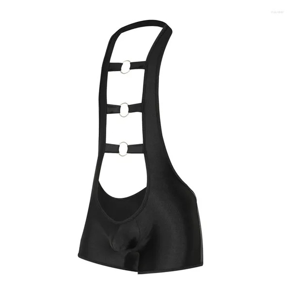 Calzoncillos Ropa interior para hombres Boxers Sexy de una pieza Shinning Sling Hoop Colgante Boxer Hombre Hombres