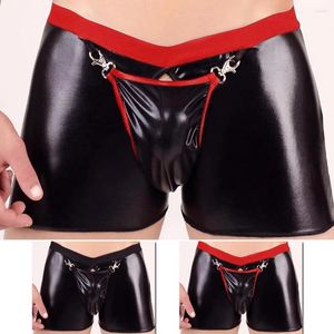 Sous-vêtements sous-vêtements pour hommes Boxers Shorts Collants en cuir verni Discothèque Costumes de scène Vêtements Hommes Boxer Sexy Sissy