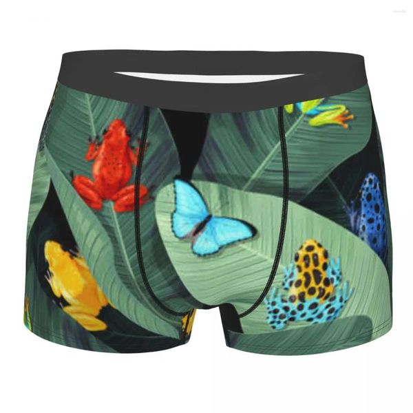 Calzoncillos Ropa interior para hombres Ranas coloridas y hojas de palma Hombres Boxer Shorts Bragas masculinas elásticas