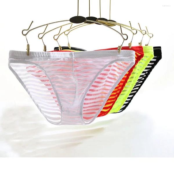 Sous-vêtements pour hommes sous-vêtements rayés slips doux respirant soie sexy hanches transparentes Jockstrap coloré sous-vêtements Cueca