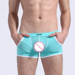 Men de sous-pants Voir à travers les boxeurs Sous-vêtements sexy shorts transparents Gay Penis Sleep Bottoms Bottoms Side Pockets