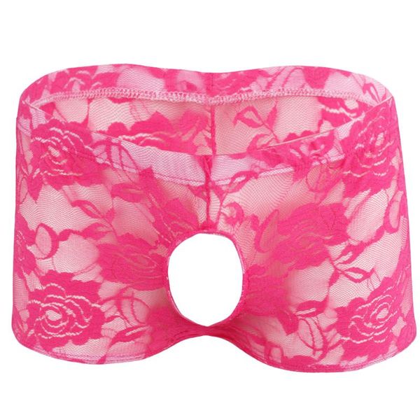 Sous-vêtements hommes semi-voir à travers la dentelle florale taille basse sous-vêtements sans entrejambe ceinture élastique ouvert BuBoxer Shorts Lingerie SexySous-vêtements