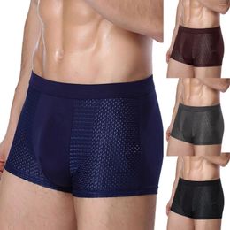 Onderbroek mannen sexy boksers ondergoed blauw zwart l xl xxl 3xl zijdeachtige cool ademende mesh casual sport mode fitness ventilaat