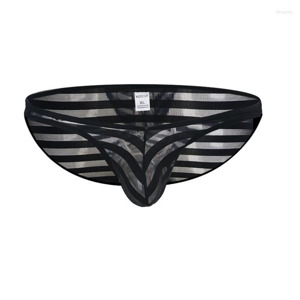 Calzoncillos calzoncillos sexis para Hombre, ropa interior ultrafina, Mini suspensorio de Bikini transparente a rayas, bragas triangulares para Hombre