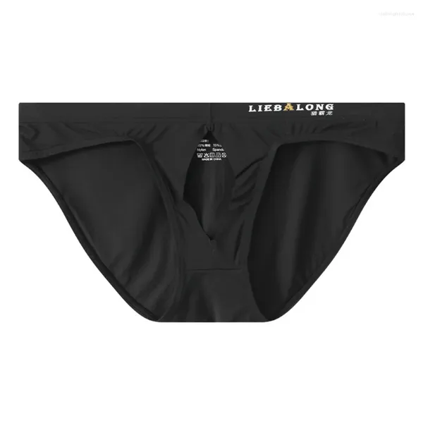 Sous-vêtements pour hommes, slips Sexy avec trou de coq, sous-vêtements érotiques en soie glacée, culottes confortables et respirantes, taille basse, Lingerie séduisante