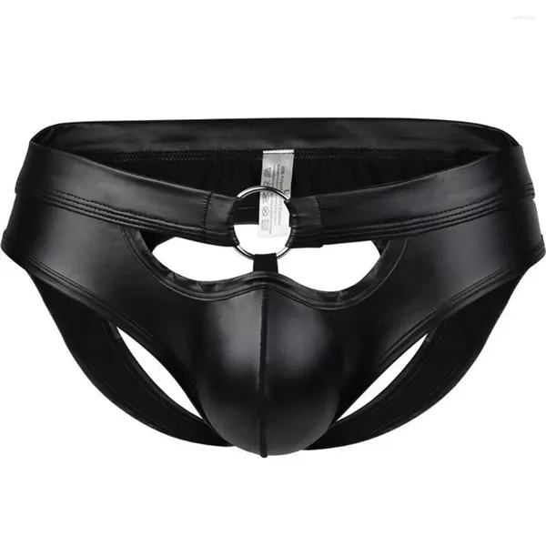 Slips Hommes Sexy G-string Dos Nu String Homme Jockstrap Cuir Bref Lingerie Érotique Slips Sous-Vêtements Gay Pénis Poche Underpant