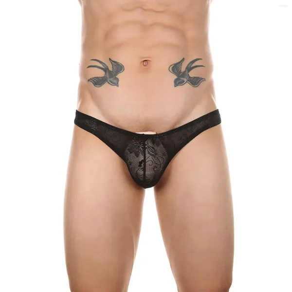 Sous-vêtements hommes sexy dentelle lingerie mini slips maille pure culotte de sous-vêtements transparent bikini érotique gay slips