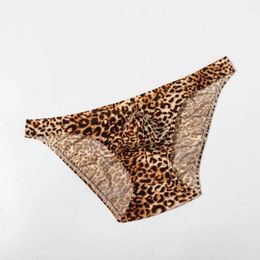 Unterhosen Männer Sexy Leopard Gedruckt Briefs Hip Lift Unterwäsche Bikini Low Rise Atmungsaktive Dünne Sheer Bottom Pouch Cuecas Thongs