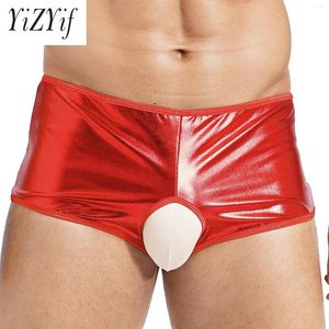 Onderbroek mannen sexy lingerie boksers shorts glanzend metallic open kruis slipje heupen uitgehold uit lage stijging ondergoed nachtclub broek