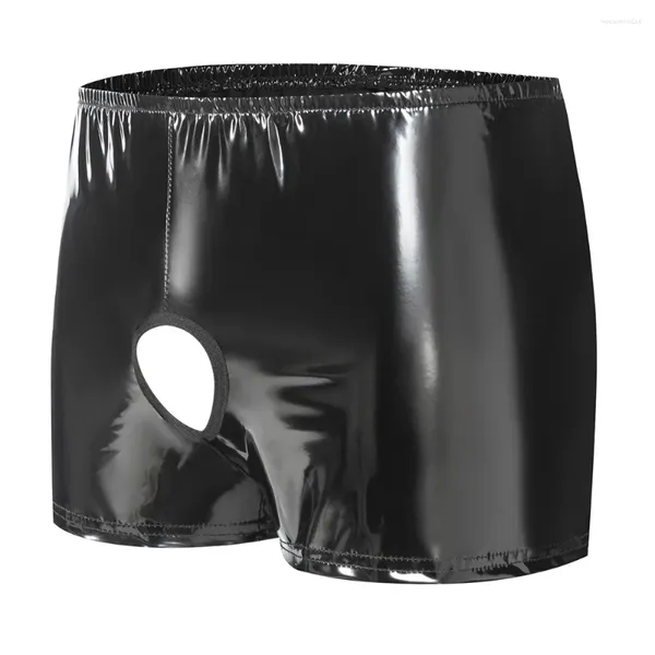 Men de sous-pants hommes sexy ouverts en cuir en cuir Boxer Shorts sous-vêtements Fétisanes bouillonnes Bubacks Trunks masculins