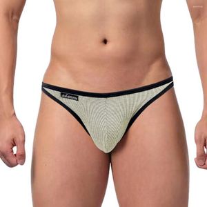 Slip hommes Sexy pénis poche slips sous-vêtements doux homme respirant taille élastique côtelé rayé poche culotte