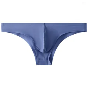 Sous-vêtements hommes sexy sans couture slips pochette culotte G-String glace soie translucide taille basse sous-vêtements doux Lingerie Calzoncillos Hombre