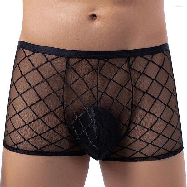 Sous-vêtements hommes sexy transparent boxer slips maille transparente uniforme tentation pochette sous-vêtements culottes lingerie maillots de bain vêtements de plage