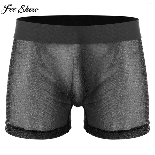 Men de sous-pants Men sexy See-Through Low Rise Boxer Shorts brillant Stretwear Sous -wear Club Performance Performance Costume Nightwear