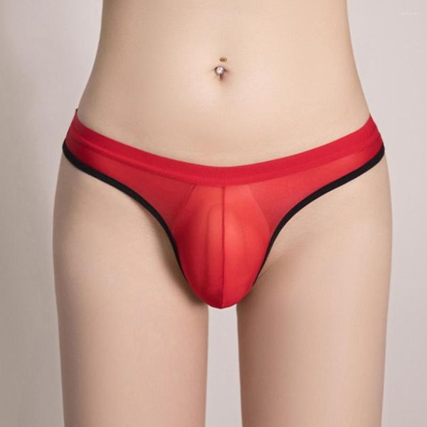 Calzoncillos Hombres Sexy Ver a través de T-Panties Breve bolsa Bragas Lencería transparente Ropa interior de talle bajo Tanga Traje de baño Ropa de playa Resbalones de elasticidad