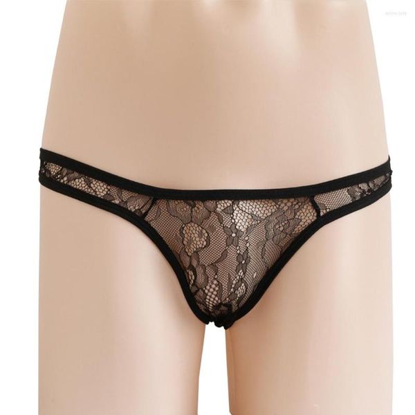 Slip Hommes Sexy Sissy Bikini Briefs Dentelle Culotte Transparente Floral Broderie Strings T-back Low Rise G-String Thin Breath Underwear