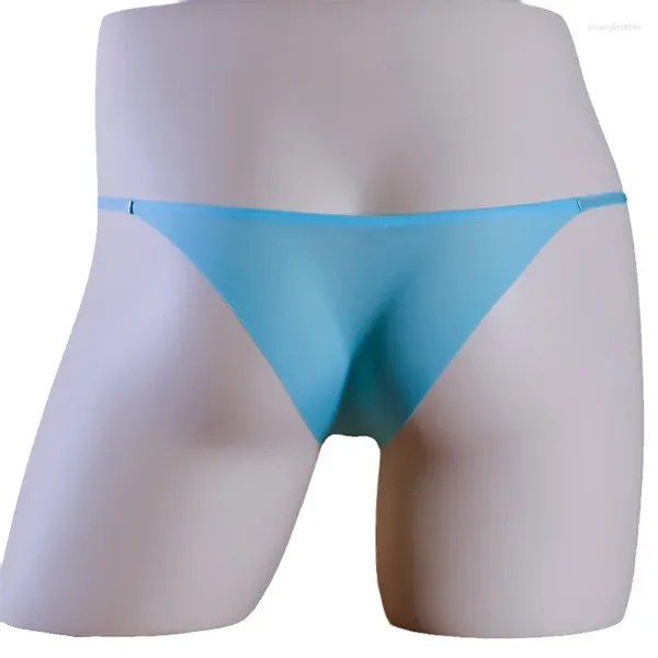 Calzoncillos Hombres Sexy String Bikini sin costuras Seda de hielo Bragas transpirables frescas Bolsa Lencería Calzoncillos Ropa interior translúcida ultrafina