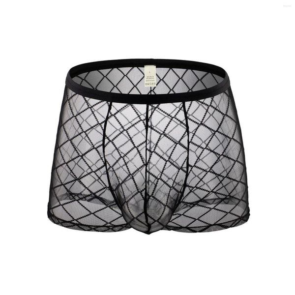 Caleçons Hommes Sexy Tentation Boxers Taille Basse Diamant Maille Creux Noir Sous-Vêtements Camarade Respirant Confortable Quotidien Garçon Lingerie