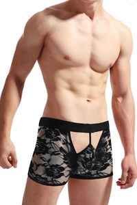 Caleçons Sous-vêtements sexy pour hommes Boxer Shorts Tissu doux et confortable Poche en dentelle ouverte Pieds plats