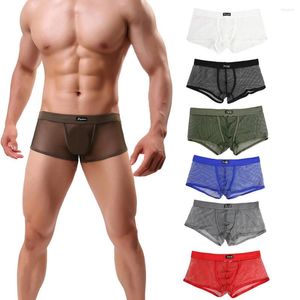 Onderbroek mannen sexy ondergoed brief geprinte bokser vaste kleur ademhaling nylon shorts shorts bulge zak zachte cuecas masculinas