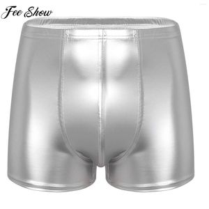 Slip Hommes Sexy Wet Look Boxer Shorts En Cuir Verni Bulge Pouch Briefs Ceinture Élastique Sous-Vêtements Party Pole Dance Costume Clubwear