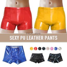 Onderbroeken Heren Sexy Wetlook Lakleer Boxer Briefs Glanzend Metallic Shorts Ondergoed Badmode Broeken Paaldansen Rave ClubwearL231218