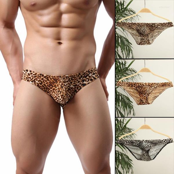 Calzoncillos Hombres Sexys Leopardo Triángulos Calzoncillos Cintura baja Tanga Poliéster Transpirable Alta elasticidad Wicking