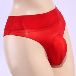 Sous-vêtements hommes transparents huileux brillants sous-vêtements améliorer le pénis grande poche culotte slips respirant Sissy string pousser les hanches t-back