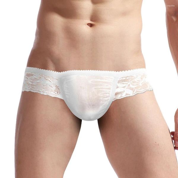 Men de sous-pants Men Sissy Lingerie Mesh Soufflement des sous-vêtements en dentelle transparente Low Rise U Convex Pouch Briefs Thong Gay Temptatio