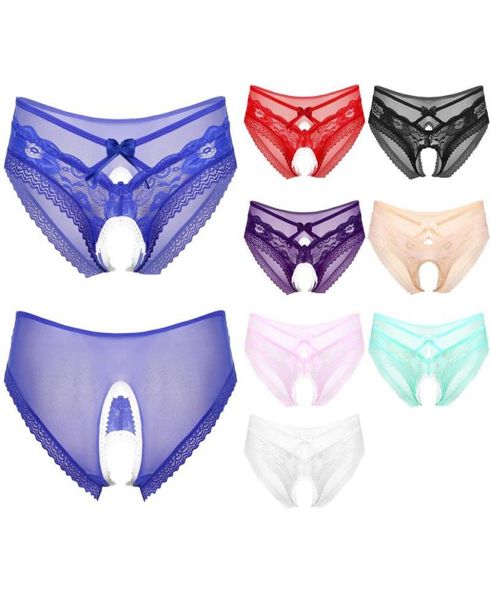 Calzoncillos Hombres Sissy Lencería SeeThrough Lace Hollow Out Calzoncillos Ropa interior sexy Hombre Bowknot Trim Bragas Strappy Crotchless Underp9407711