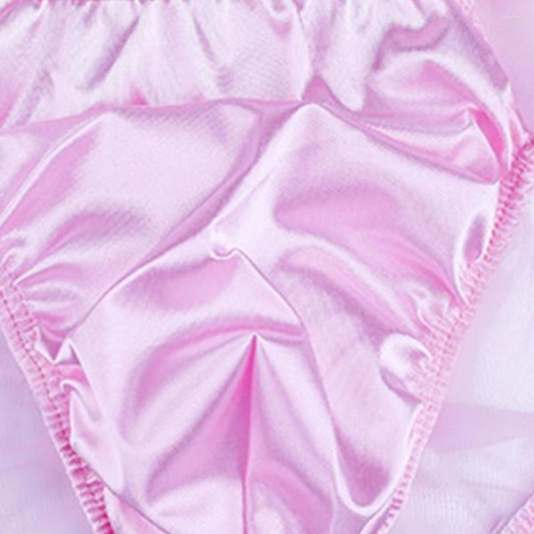 Sous-vêtements hommes Sissy culottes maille épissage Satin slips u-convexe poche Lingerie Sexy Perspective taille basse respirant Bikini