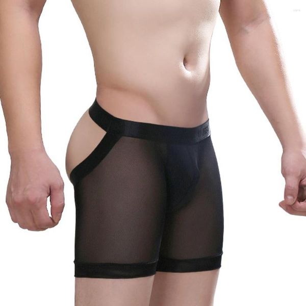 Sous-vêtements hommes Sissy sous-vêtements dos nu ouvert entrejambe balle pochette troncs transparent taille basse boxeurs respirant confort string culotte érotique