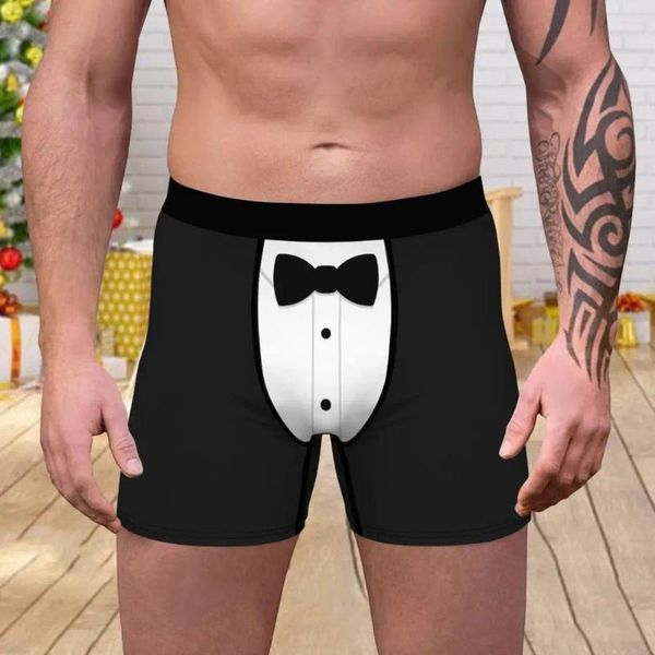 Menés sous-vêtements Soft Underwear Milk Silk Boxers Christmas sur le thème des hommes avec une taille élastique à rayures numériques