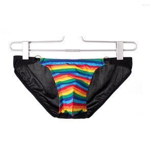 Sous-vêtements hommes rayures slips Sexy arc-en-ciel Bikini String sous-vêtements respirants poche bombée culotte Calzoncillos Hombre