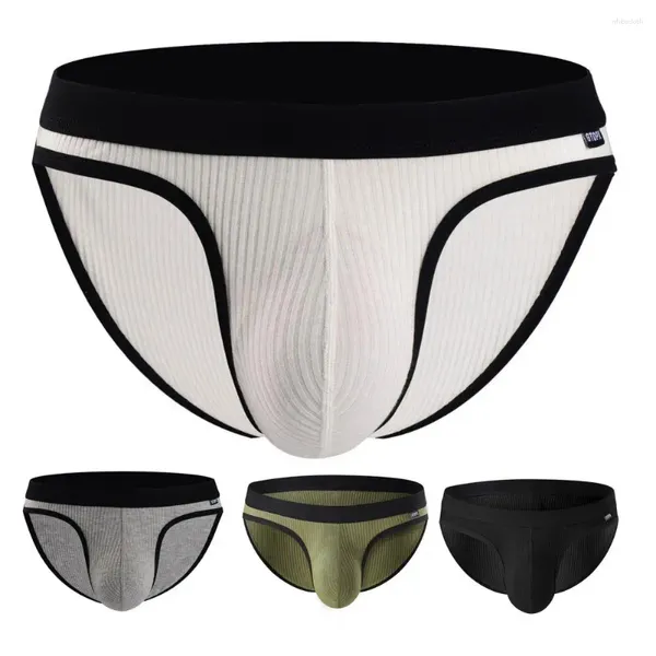 Men de cale Briefs d'été Summer Bow-Rise Elastic Color Color Block Pantes Ribbed Panties U-Convex Sexy Underwear Wicking