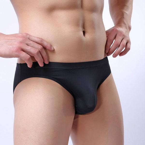 Slip hommes été Sexy sous-vêtements en soie de glace lisse pochette transparente slips minces taille basse Bikini sans couture