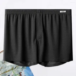 Mutande da uomo Pantaloncini estivi di grandi dimensioni traspiranti in seta di ghiaccio da uomo in vita elastica scava fuori design placcato sopra il ginocchio