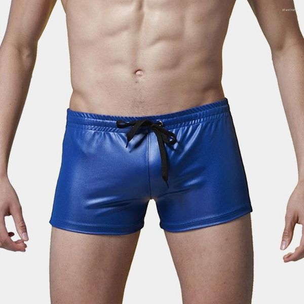 Caleçons hommes maillot de bain Faux cuir verni maillots de bain Shorts de bain plage été à lacets hommes Boxer Sexy Lingerie